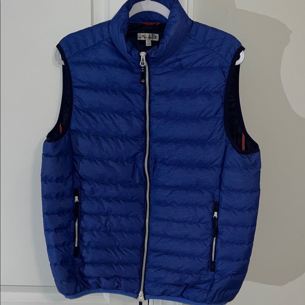 Peter Millar Lux Model Full Zipper Blue Down Puffer Puffy Golf Vest Jacket Men’s